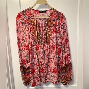 Boho Kaywide. Floral Print Tie Front & Flowy Top. Sz SM. Perfect Condition!